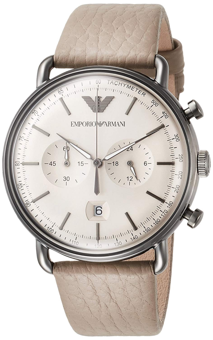 Emporio Armani Aviator Chronograph Quartz Grey Dial Beige Leather Strap Watch For Men - AR11107 - Image 3